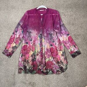 Soft Surroundings Women's	Blouse Chiffon Floral Flowy Artsy Lightweight L Pink